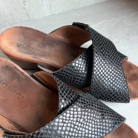 ** Vionic Paradise Leticia Wedge Slide Leather Sandal Size 6.5 - Picture 4 of 9